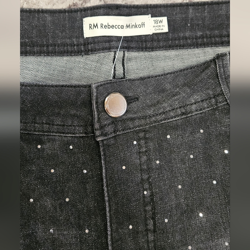 RM Rebecca Minkoff Crystal Studded Black Jeans, Size 18W - Picture 4 of 8